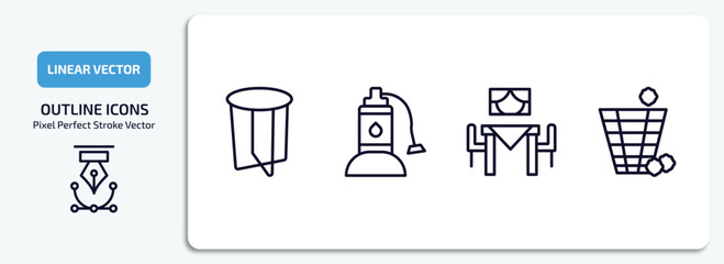 Poster - furniture & household outline icons set. furniture & household thin line icons pack included side table, sump pump, dining room, waste basket vector.