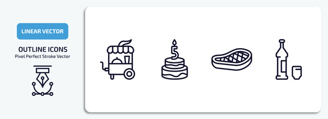 Poster - food outline icons set. food thin line icons pack included fair, five birthday cake, foods, alcoholic vector.