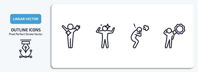 Poster - feelings outline icons set. feelings thin line icons pack included fresh human, amazing human, pissed off human, hot vector.