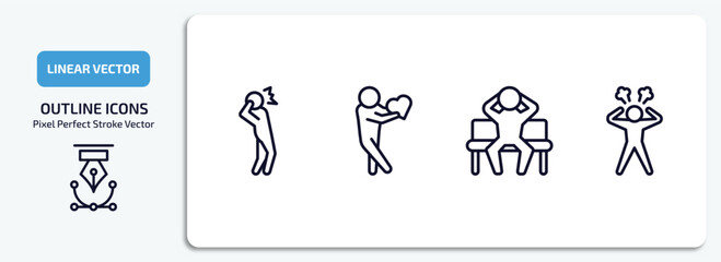 Poster - feelings outline icons set. feelings thin line icons pack included scared human, lovely human, satis