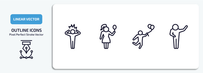 Poster - feelings outline icons set. feelings thin line icons pack included annoyed human, pretty human, hopeful human, grateful vector.