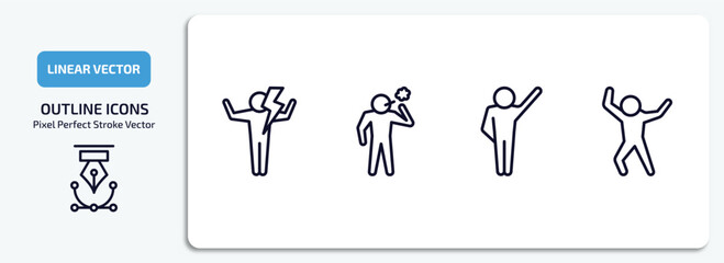 Poster - feelings outline icons set. feelings thin line icons pack included energized human, bad human, determined human, happy vector.