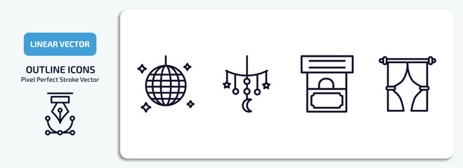 Poster - arcade outline icons set. arcade thin line icons pack included nightclub, childhood, ticket booth, curtain stage vector.