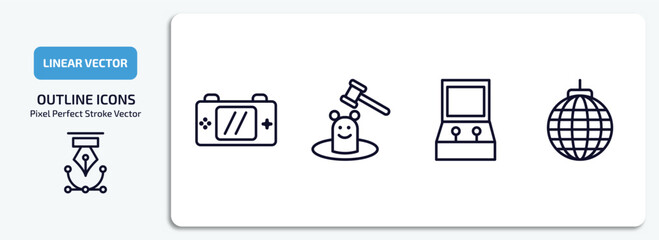 Poster - arcade outline icons set. arcade thin line icons pack included handheld game, whack a mole, game hine, disco vector.