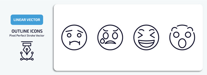 Poster - emoji outline icons set. emoji thin line icons pack included nauseated emoji, disappointed laughing surprise vector.