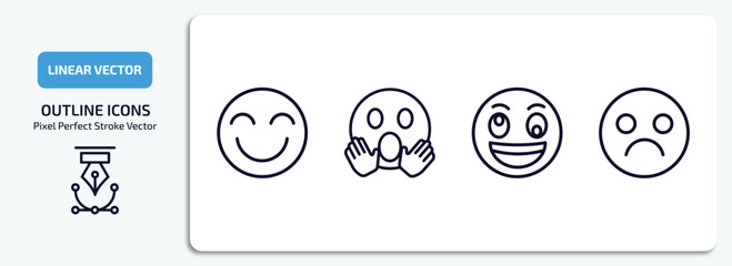 Poster - emoji outline icons set. emoji thin line icons pack included grinning emoji, yelling weird sad vecto
