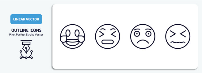 Poster - emoji outline icons set. emoji thin line icons pack included laugh emoji, stress slightly frowning desperate vector.