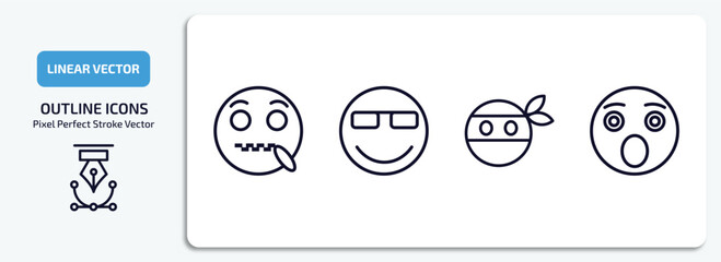 Poster - emoji outline icons set. emoji thin line icons pack included secret emoji, cool ninja shocked vector