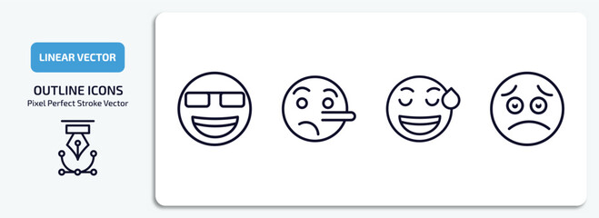 Poster - emoji outline icons set. emoji thin line icons pack included nerd emoji, lying sweating worried vector.