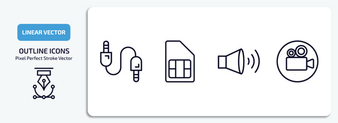 Poster - electronic devices outline icons set. electronic devices thin line icons pack included sound cable, sim, speakers, video recorder vector.