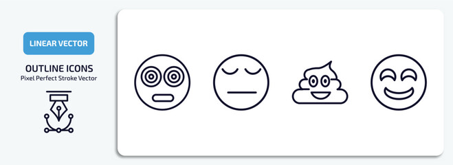 Poster - emoji outline icons set. emoji thin line icons pack included hypnotized emoji, pensive poo drool vector.