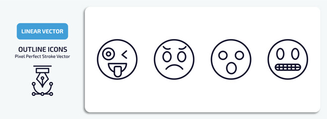 Poster - emoji outline icons set. emoji thin line icons pack included crazy emoji, dissapointment surprised nervous vector.