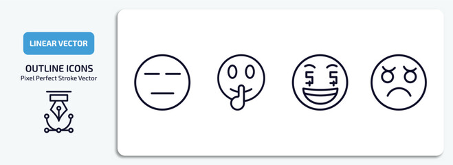 Poster - emoji outline icons set. emoji thin line icons pack included expressionless emoji, shushing rich ann