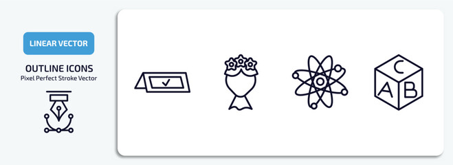 Poster - education outline icons set. education thin line icons pack included booked, bouquet, physics, block with letters vector.