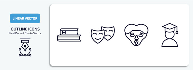 Poster - education outline icons set. education thin line icons pack included books, drama, quasimodo, student vector.