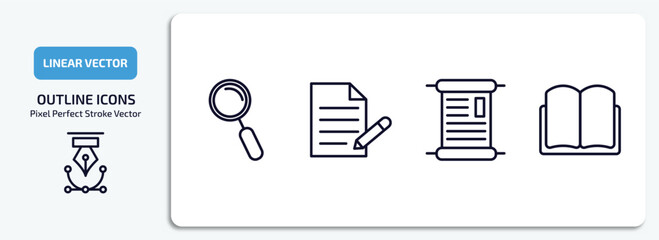 Poster - education outline icons set. education thin line icons pack included magnifying glass, as, manuscript, open book black cover vector.