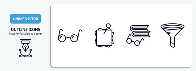 Poster - education outline icons set. education thin line icons pack included studying glasses, sticky note, book and glasses, chemistry funnel vector.