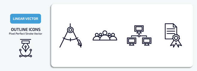 Poster - education outline icons set. education thin line icons pack included draw with compass, group of people, computer and network, sealed diploma vector.