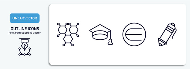 Poster - education outline icons set. education thin line icons pack included chemical formula, graduate cap, is an element of, ballpoint pen vector.