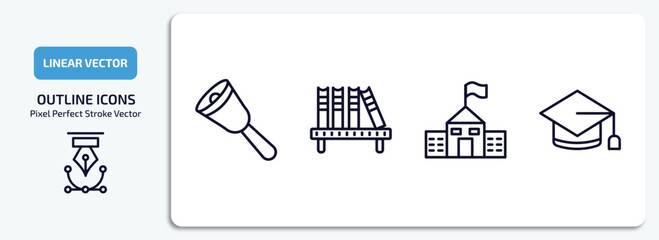 Poster - education outline icons set. education thin line icons pack included hand bell, bookshelf with books, old school, graduating vector.