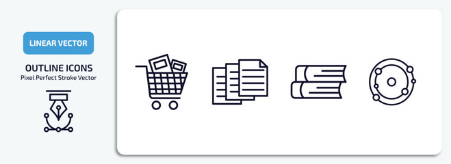 Poster - education outline icons set. education thin line icons pack included cart with books, archives, two books, solar system vector.