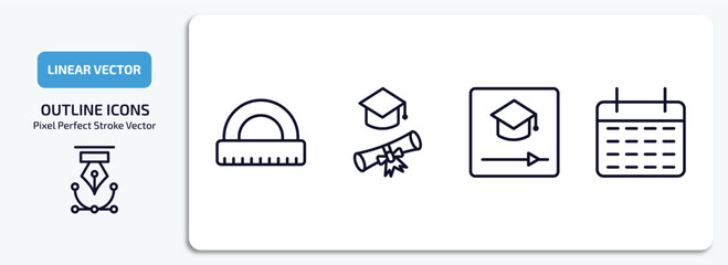 Poster - education outline icons set. education thin line icons pack included semicircle with ruler, graduati