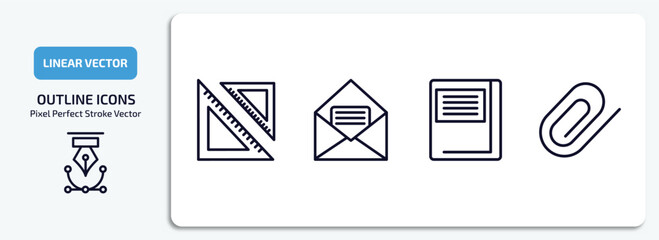 Poster - education outline icons set. education thin line icons pack included square school tool, open email, hard cover book, paperclip vector.
