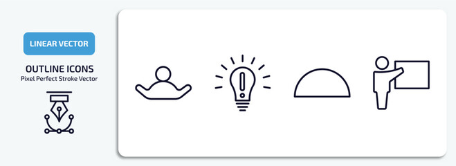Poster - education outline icons set. education thin line icons pack included open arms, having an idea, semicircles, teach vector.