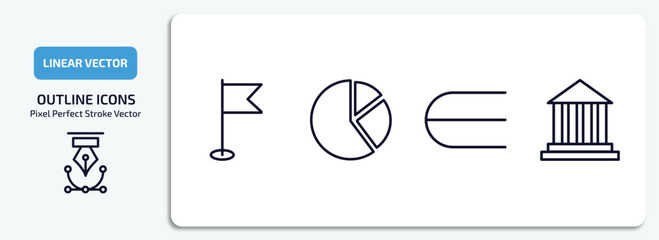 Poster - education outline icons set. education thin line icons pack included location flag, pie chart, is an element of, bank vector.