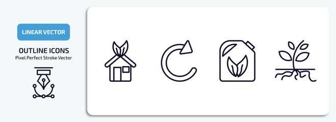 Poster - ecology outline icons set. ecology thin line icons pack included ecological house, reload arrows, biodiesel, plant and root vector.