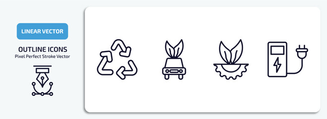 Poster - ecology outline icons set. ecology thin line icons pack included recycling, eco car, eco industry, electric station vector.