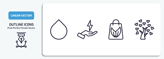 Poster - ecology outline icons set. ecology thin line icons pack included drop, save energy, eco bag, tree of love vector.
