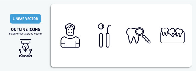 Poster - dentist outline icons set. dentist thin line icons pack included healthy boy, dentist tools, check up, malocclusion vector.