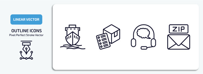 Poster - delivery and logistic outline icons set. delivery and logistic thin line icons pack included ship by sea, delivery list, customer support, zip code vector.