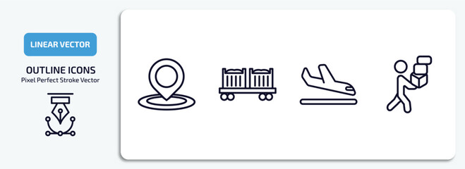 Poster - delivery and logistic outline icons set. delivery and logistic thin line icons pack included tracking, cargo train, arrival, delivery man vector.