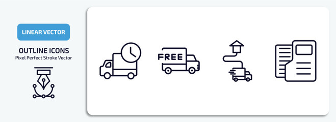 Poster - delivery and logistic outline icons set. delivery and logistic thin line icons pack included mind er