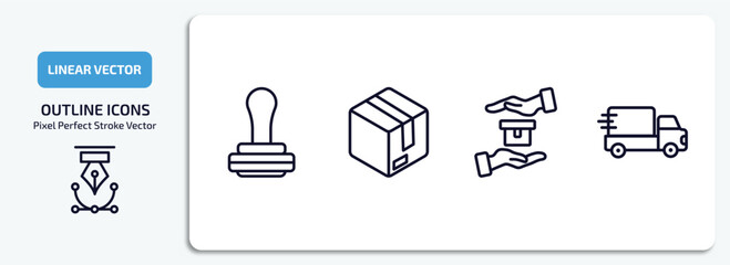 Poster - delivery and logistic outline icons set. delivery and logistic thin line icons pack included pisco s