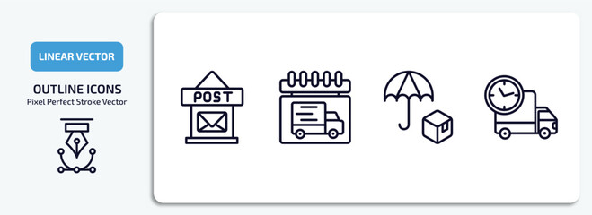 Poster - delivery and logistic outline icons set. delivery and logistic thin line icons pack included post of