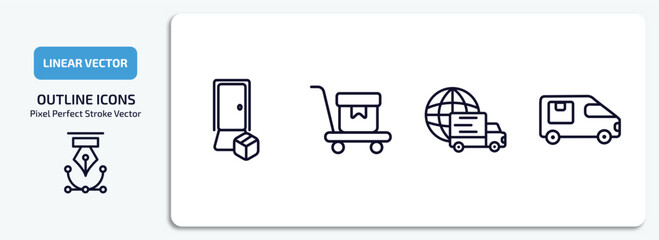 Poster - delivery and logistic outline icons set. delivery and logistic thin line icons pack included delivery door, cart, worldwide cargo bus vector.