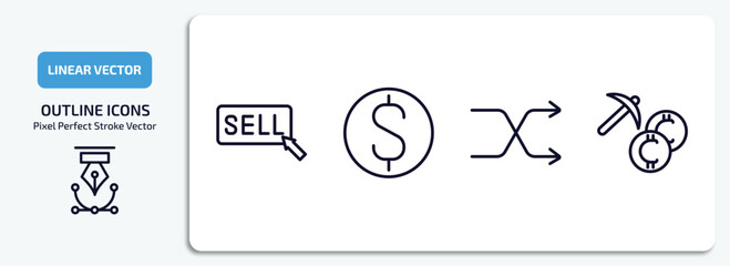 Poster - cryptocurrency outline icons set. cryptocurrency thin line icons pack included sell, dollar, random,