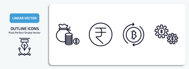 Poster - cryptocurrency outline icons set. cryptocurrency thin line icons pack included funds, rupee, currenc