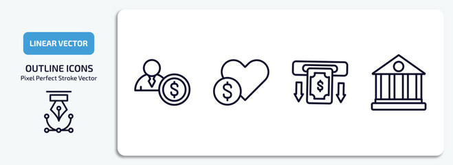 Poster - cryptocurrency outline icons set. cryptocurrency thin line icons pack included investor, donate, withdraw, bank vector.