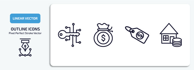 Poster - cryptocurrency outline icons set. cryptocurrency thin line icons pack included crypto key, income, dollar tag, as vector.