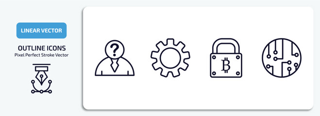 Poster - cryptocurrency outline icons set. cryptocurrency thin line icons pack included anonymity, function, bitcoin encryption, circuit vector.