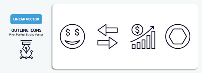 Poster - cryptocurrency outline icons set. cryptocurrency thin line icons pack included greed, exchange, profit, node vector.
