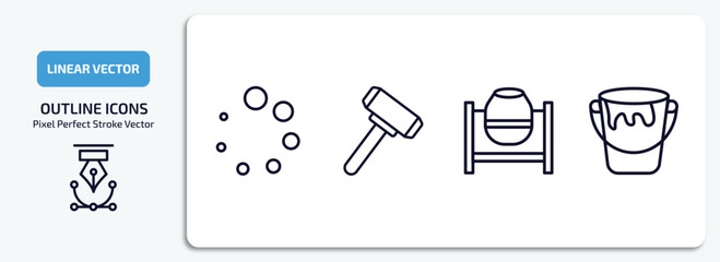 Poster - construction tools outline icons set. construction tools thin line icons pack included loader, sledge hammer, cement mixers, open paint bucket vector.