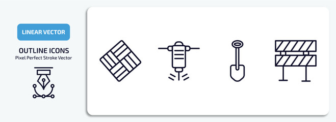Poster - construction outline icons set. construction thin line icons pack included paver, hydraulic breaker, big shovel, barrier vector.