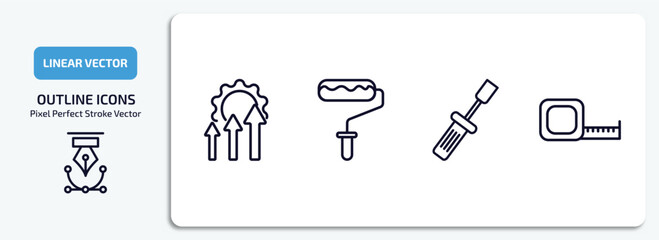 Poster - construction tools outline icons set. construction tools thin line icons pack included improvement, painter roller, garage screwdriver, open scale vector.