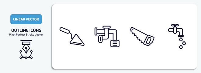 Poster - construction outline icons set. construction thin line icons pack included construction palette, adjustment system, big saw, stopcock vector.