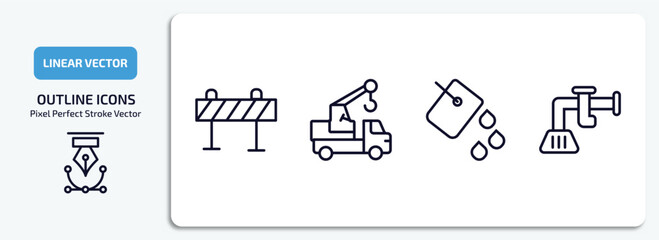 Poster - construction outline icons set. construction thin line icons pack included road barrier, truck with crane, paint bucket, adjusment system vector.